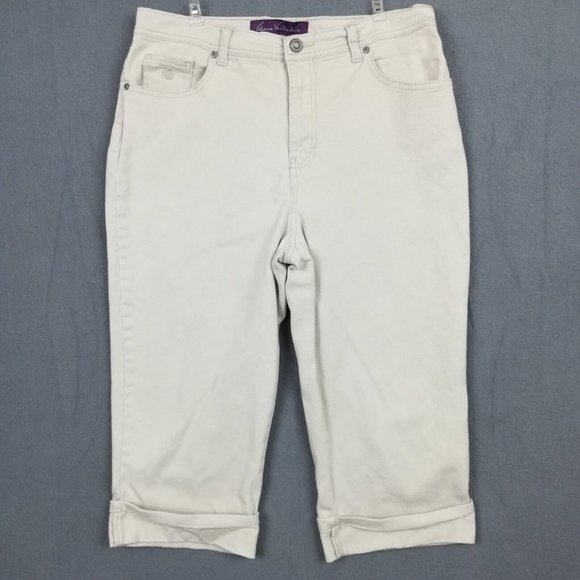 Gloria Vanderbilt‎ Womens Jeans Crop Cream Khaki Denim High Rise Cuffed 12 - Picture 1 of 11